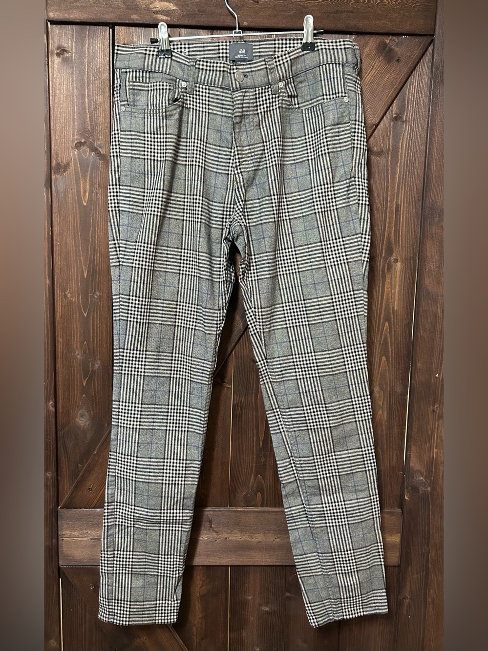 H&M Black and Gray Plaid Chinos